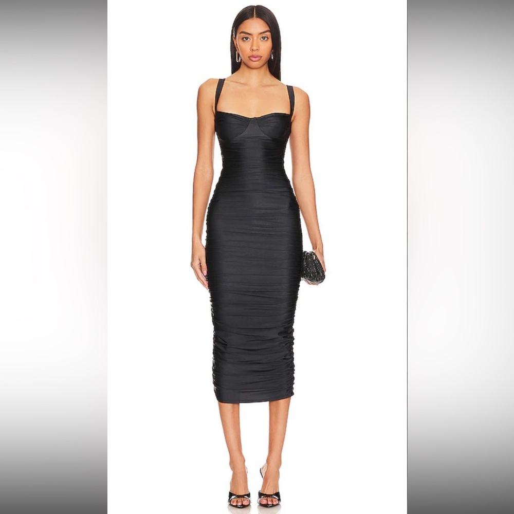 Good American Bust Cup Dress | Black Ruched Midi Dress | NWT XL